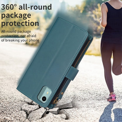 Nokia C12 Leather Flip Phone Case with Zipper Wallet and 9 Card Slots, Durable PU + TPU Material