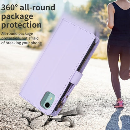 Nokia C12 Leather Flip Phone Case with Zipper Wallet and 9 Card Slots, Durable PU + TPU Material