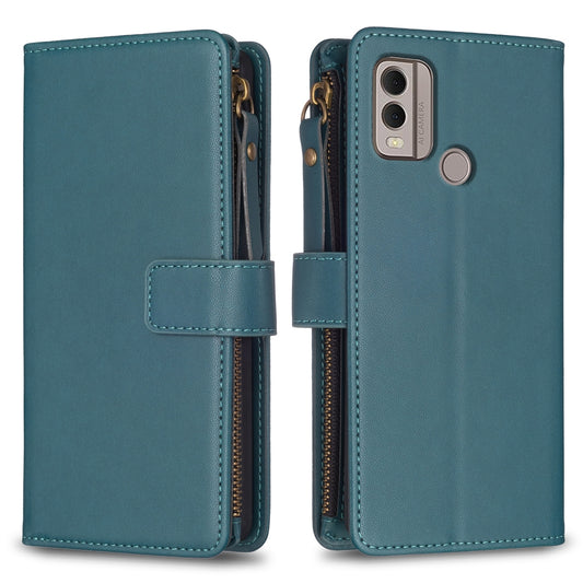 Nokia C22 Leather Flip Phone Case with Zipper Wallet and 9 Card Slots, Durable PU + TPU Material