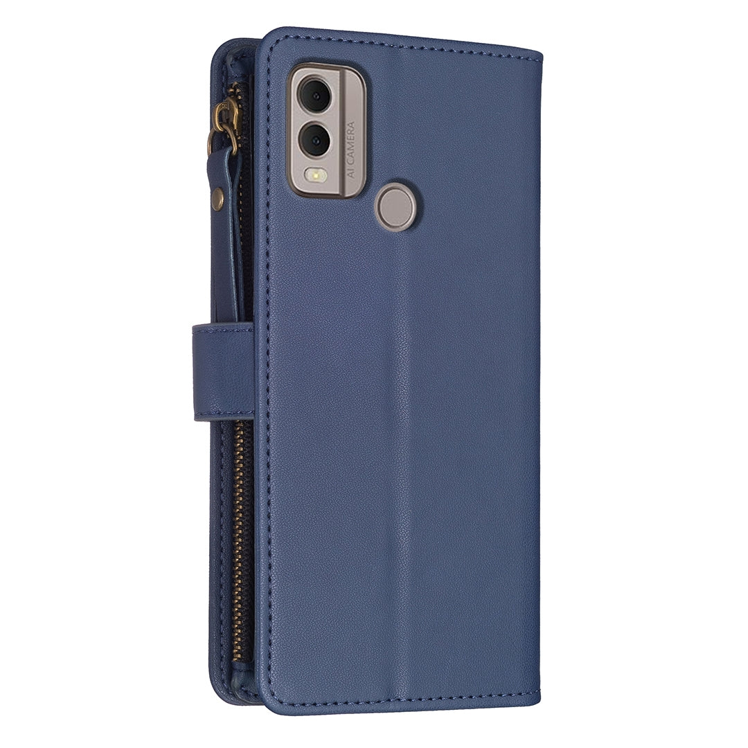 Nokia C22 Leather Flip Phone Case with Zipper Wallet and 9 Card Slots, Durable PU + TPU Material