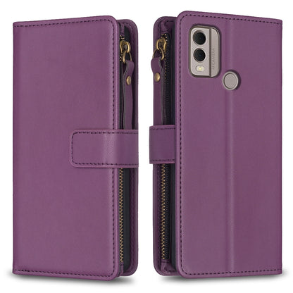 Nokia C22 Leather Flip Phone Case with Zipper Wallet and 9 Card Slots, Durable PU + TPU Material