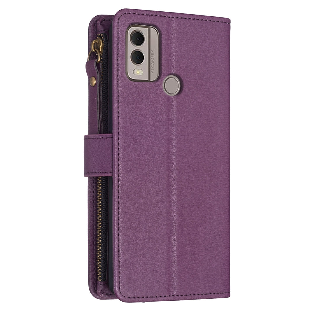Nokia C22 Leather Flip Phone Case with Zipper Wallet and 9 Card Slots, Durable PU + TPU Material
