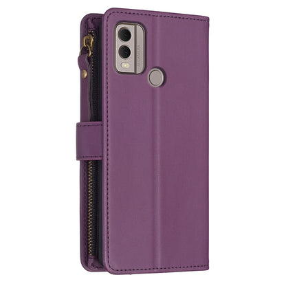 Nokia C22 Leather Flip Phone Case with Zipper Wallet and 9 Card Slots, Durable PU + TPU Material