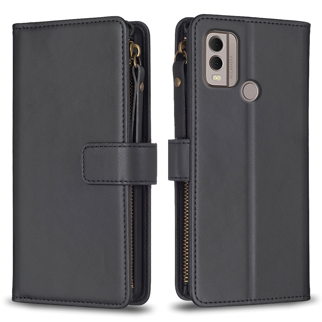 Nokia C22 Leather Flip Phone Case with Zipper Wallet and 9 Card Slots, Durable PU + TPU Material
