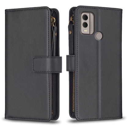 Nokia C22 Leather Flip Phone Case with Zipper Wallet and 9 Card Slots, Durable PU + TPU Material