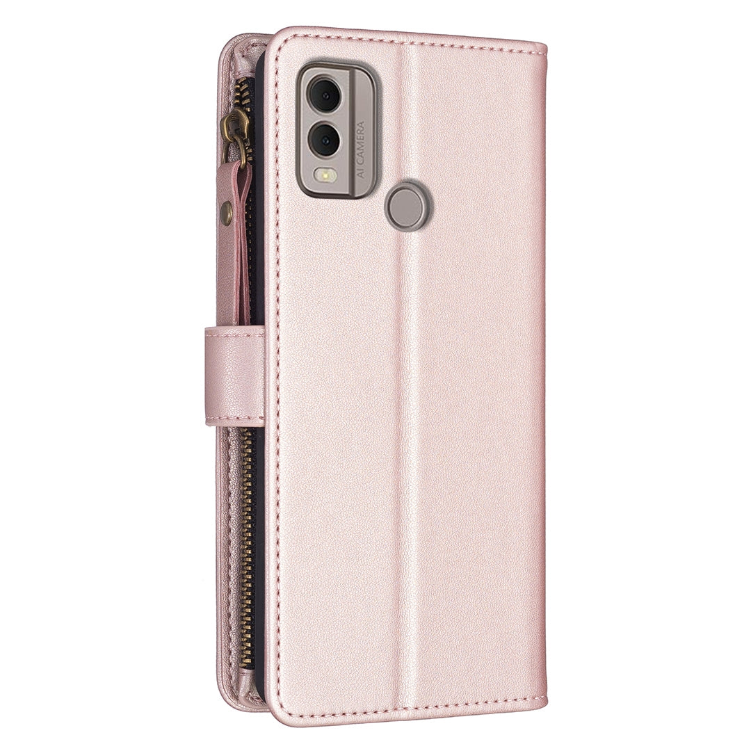 Nokia C22 Leather Flip Phone Case with Zipper Wallet and 9 Card Slots, Durable PU + TPU Material