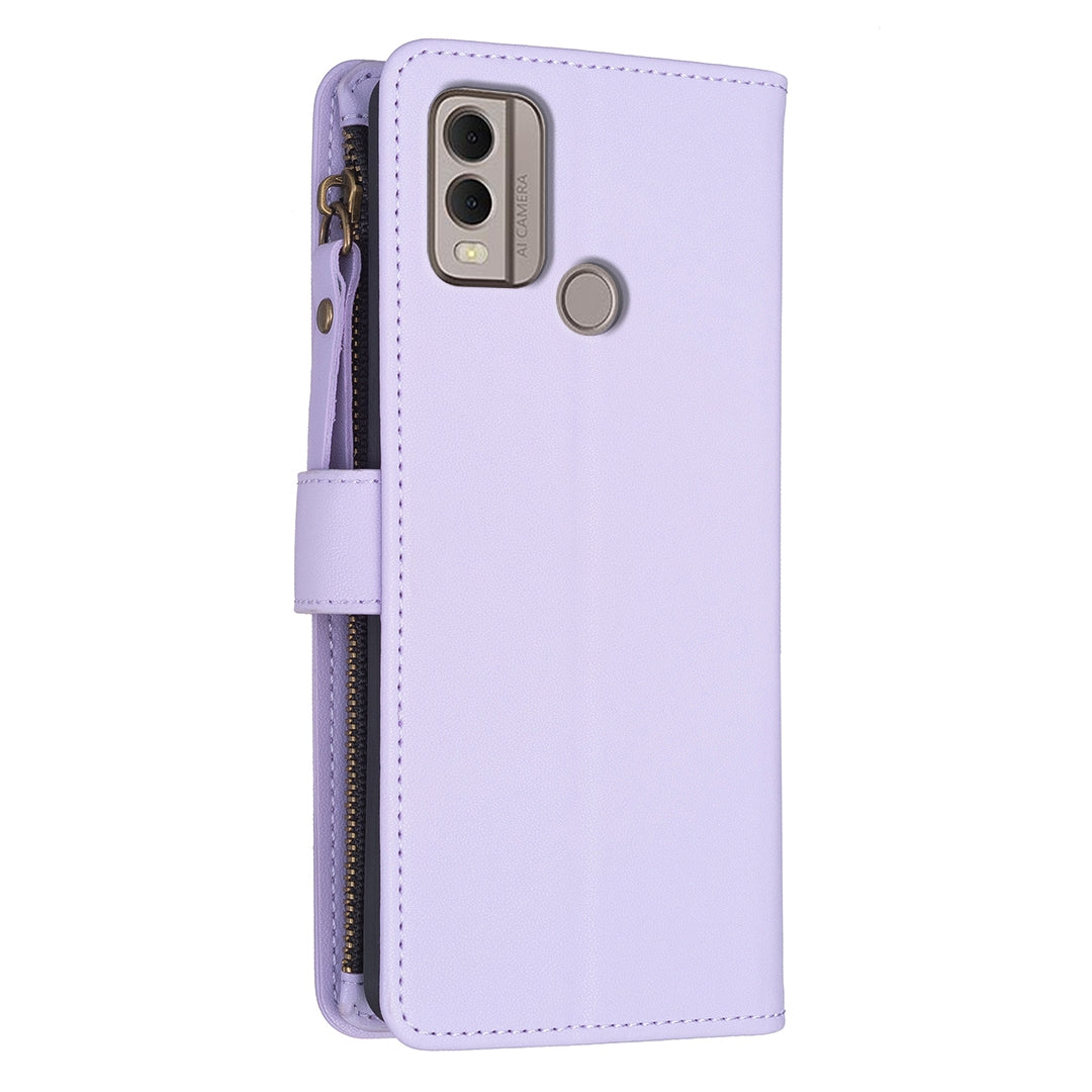 Nokia C22 Leather Flip Phone Case with Zipper Wallet and 9 Card Slots, Durable PU + TPU Material
