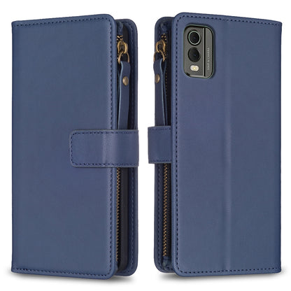 For Nokia C32 Leather Flip Phone Case with Zipper Wallet and 9 Card Slots, Durable PU + TPU Material