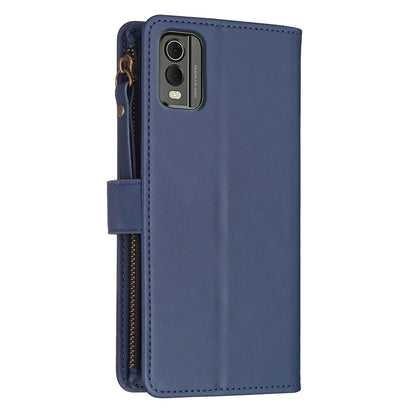 For Nokia C32 Leather Flip Phone Case with Zipper Wallet and 9 Card Slots, Durable PU + TPU Material