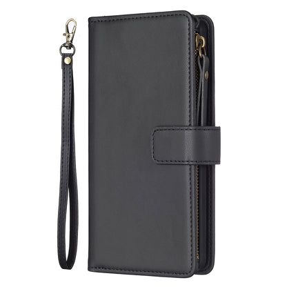 For Nokia C32 Leather Flip Phone Case with Zipper Wallet and 9 Card Slots, Durable PU + TPU Material