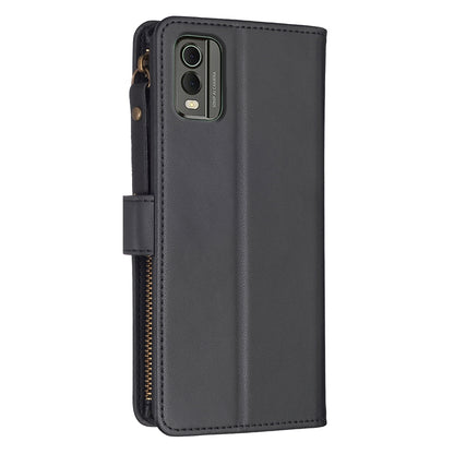For Nokia C32 Leather Flip Phone Case with Zipper Wallet and 9 Card Slots, Durable PU + TPU Material