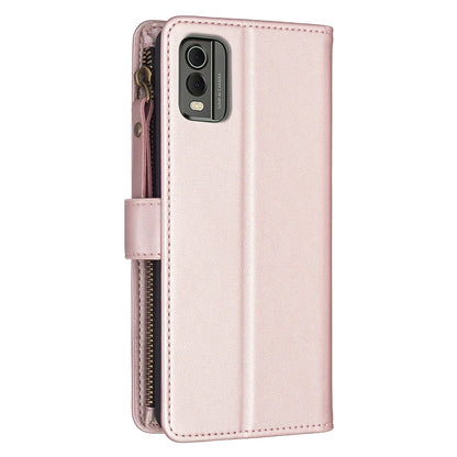 For Nokia C32 Leather Flip Phone Case with Zipper Wallet and 9 Card Slots, Durable PU + TPU Material