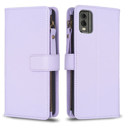 For Nokia C32 Leather Flip Phone Case with Zipper Wallet and 9 Card Slots, Durable PU + TPU Material