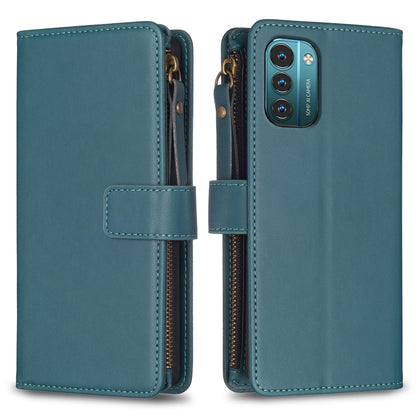 Nokia G21 Leather Flip Phone Case with Zipper Wallet and 9 Card Slots, Durable PU + TPU Material