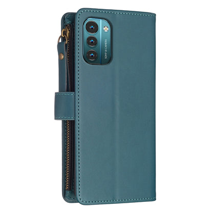 Nokia G21 Leather Flip Phone Case with Zipper Wallet and 9 Card Slots, Durable PU + TPU Material