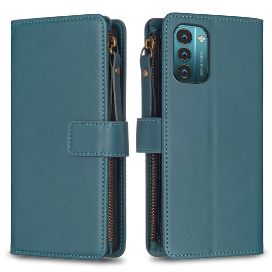 Nokia G11 Leather Flip Phone Case with Zipper Wallet and 9 Card Slots, Durable PU + TPU Material