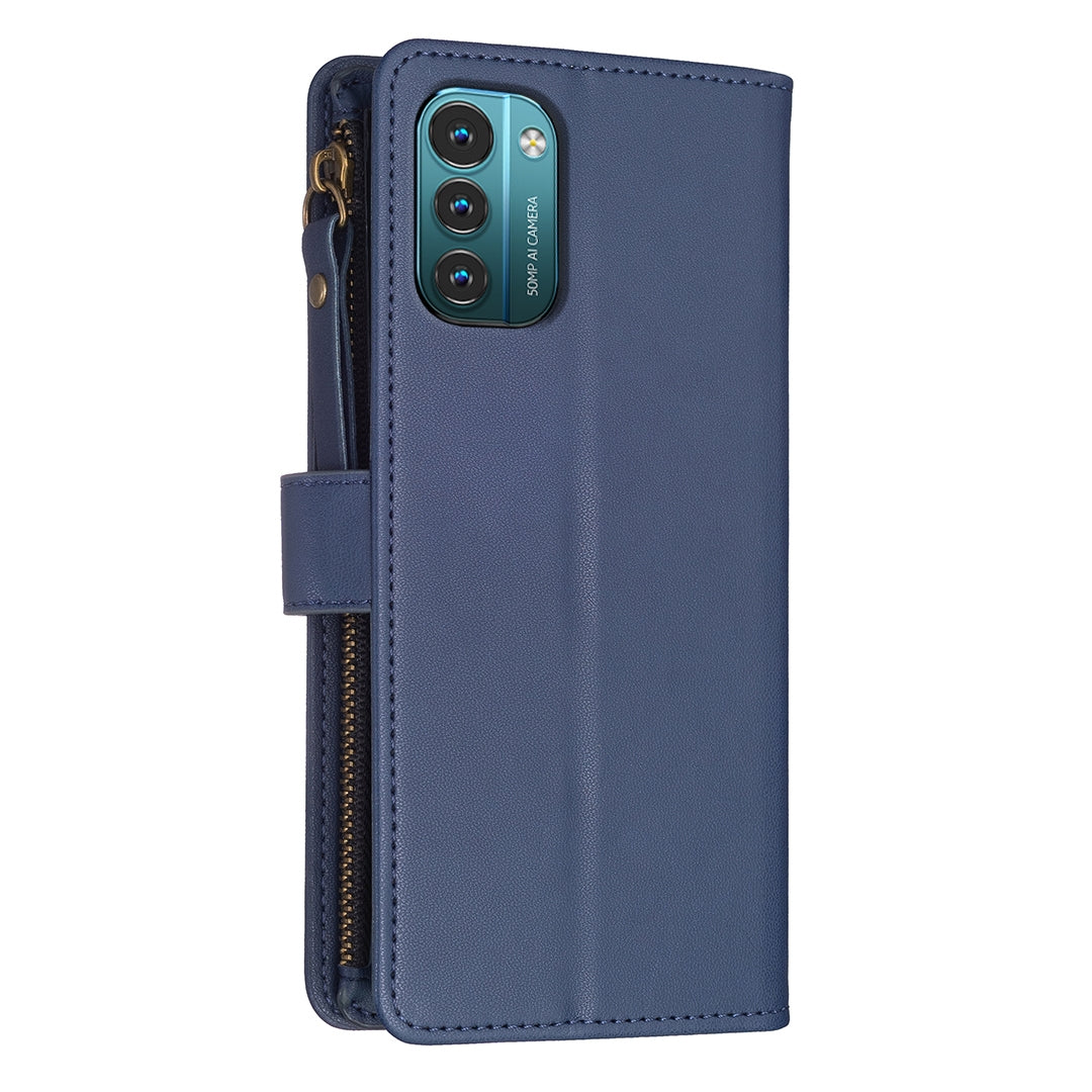 Nokia G21 Leather Flip Phone Case with Zipper Wallet and 9 Card Slots, Durable PU + TPU Material