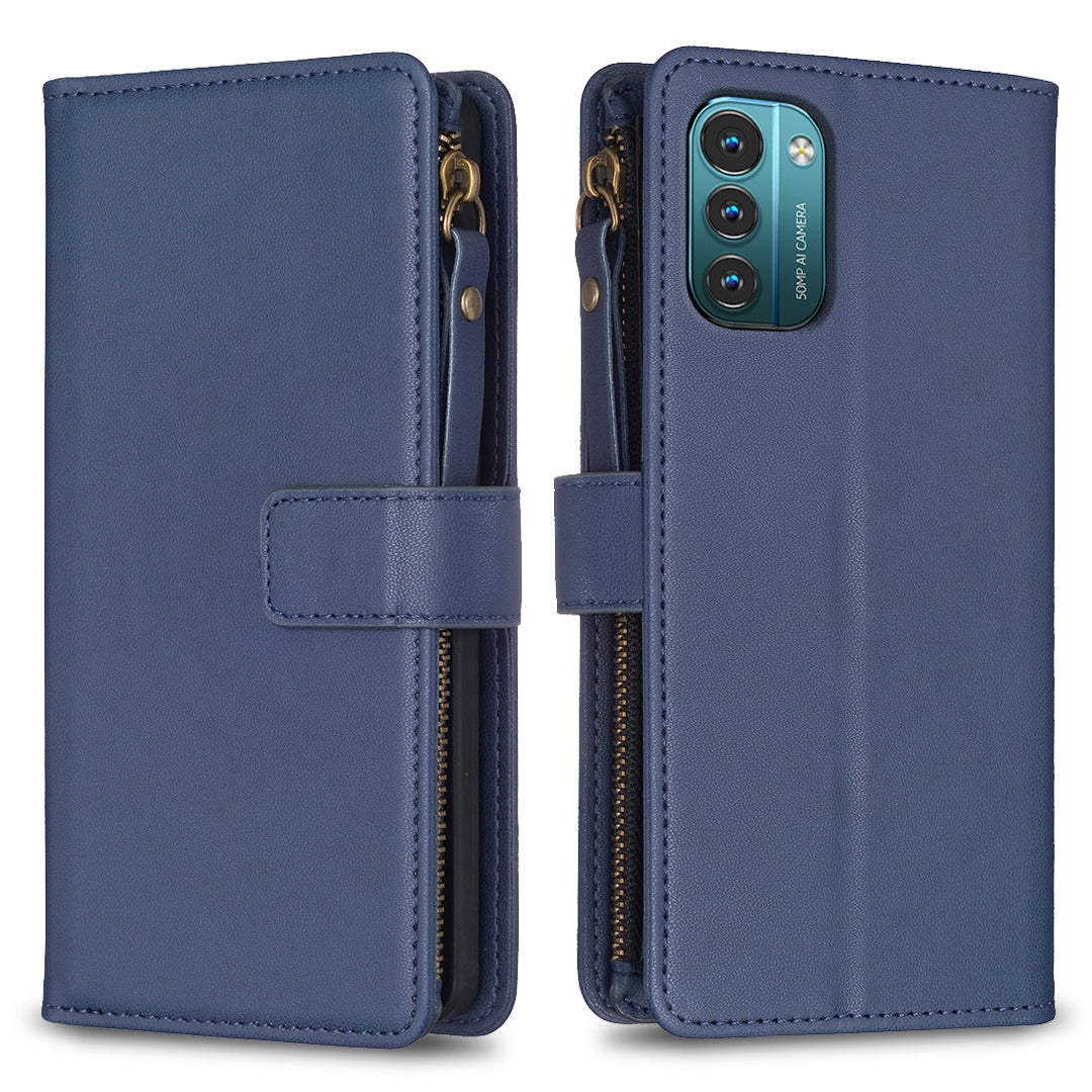 Nokia G11 Leather Flip Phone Case with Zipper Wallet and 9 Card Slots, Durable PU + TPU Material