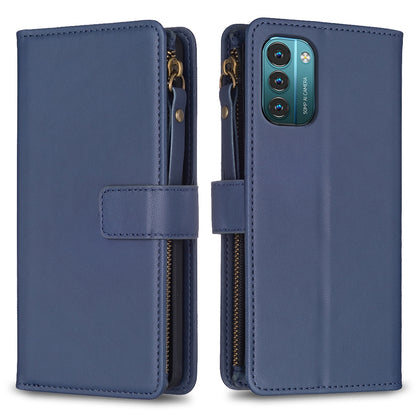 Nokia G11 Leather Flip Phone Case with Zipper Wallet and 9 Card Slots, Durable PU + TPU Material
