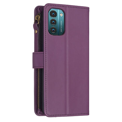 Nokia G21 Leather Flip Phone Case with Zipper Wallet and 9 Card Slots, Durable PU + TPU Material