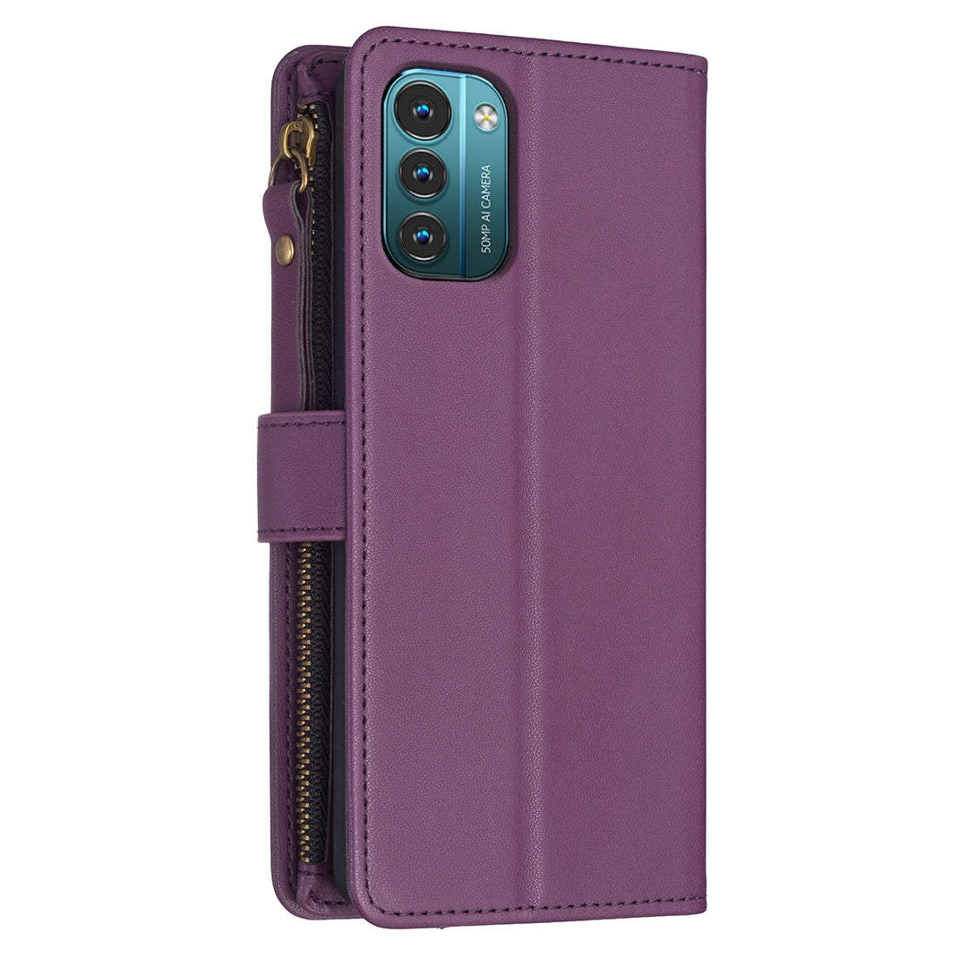 Nokia G11 Leather Flip Phone Case with Zipper Wallet and 9 Card Slots, Durable PU + TPU Material