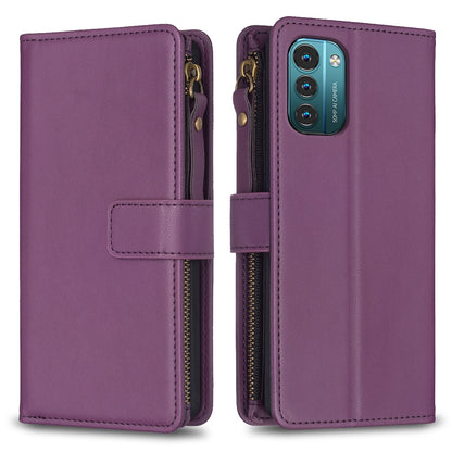 Nokia G11 Leather Flip Phone Case with Zipper Wallet and 9 Card Slots, Durable PU + TPU Material