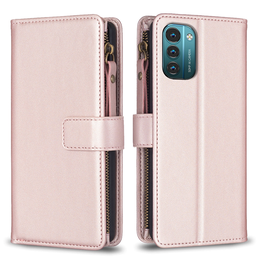 Nokia G21 Leather Flip Phone Case with Zipper Wallet and 9 Card Slots, Durable PU + TPU Material