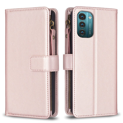 Nokia G21 Leather Flip Phone Case with Zipper Wallet and 9 Card Slots, Durable PU + TPU Material