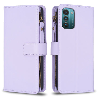 Nokia G11 Leather Flip Phone Case with Zipper Wallet and 9 Card Slots, Durable PU + TPU Material