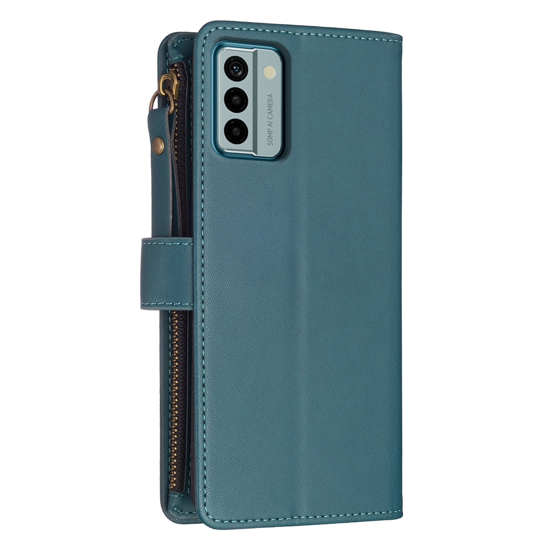 Nokia G22 Leather Flip Phone Case with Zipper Wallet and 9 Card Slots, Durable PU + TPU Material