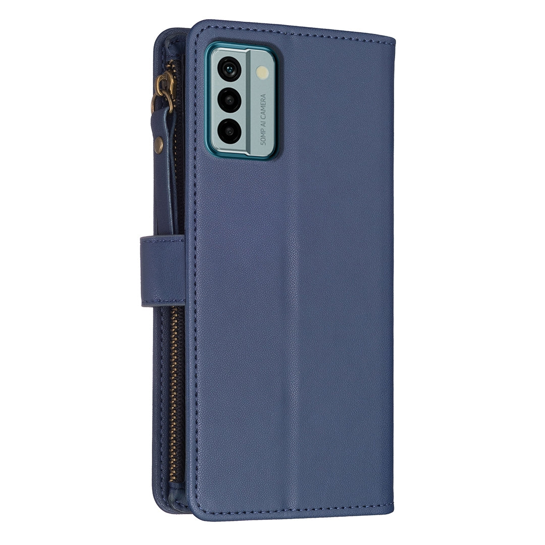 Nokia G22 Leather Flip Phone Case with Zipper Wallet and 9 Card Slots, Durable PU + TPU Material