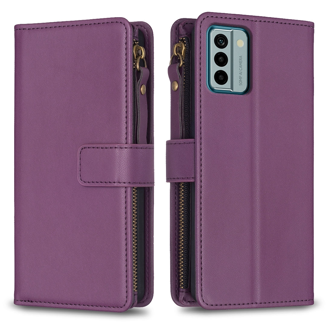 Nokia G22 Leather Flip Phone Case with Zipper Wallet and 9 Card Slots, Durable PU + TPU Material