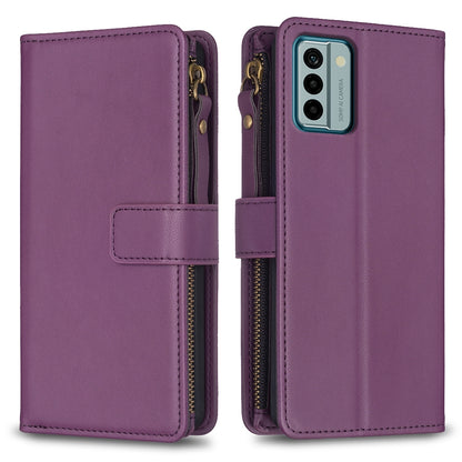 Nokia G22 Leather Flip Phone Case with Zipper Wallet and 9 Card Slots, Durable PU + TPU Material