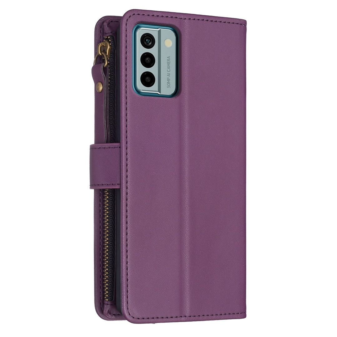 Nokia G22 Leather Flip Phone Case with Zipper Wallet and 9 Card Slots, Durable PU + TPU Material