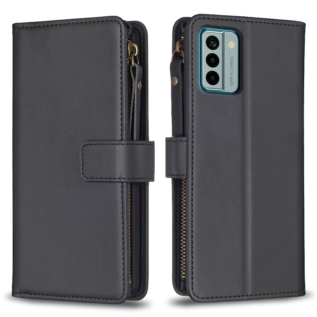 Nokia G22 Leather Flip Phone Case with Zipper Wallet and 9 Card Slots, Durable PU + TPU Material