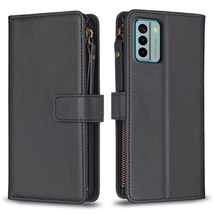 Nokia G22 Leather Flip Phone Case with Zipper Wallet and 9 Card Slots, Durable PU + TPU Material