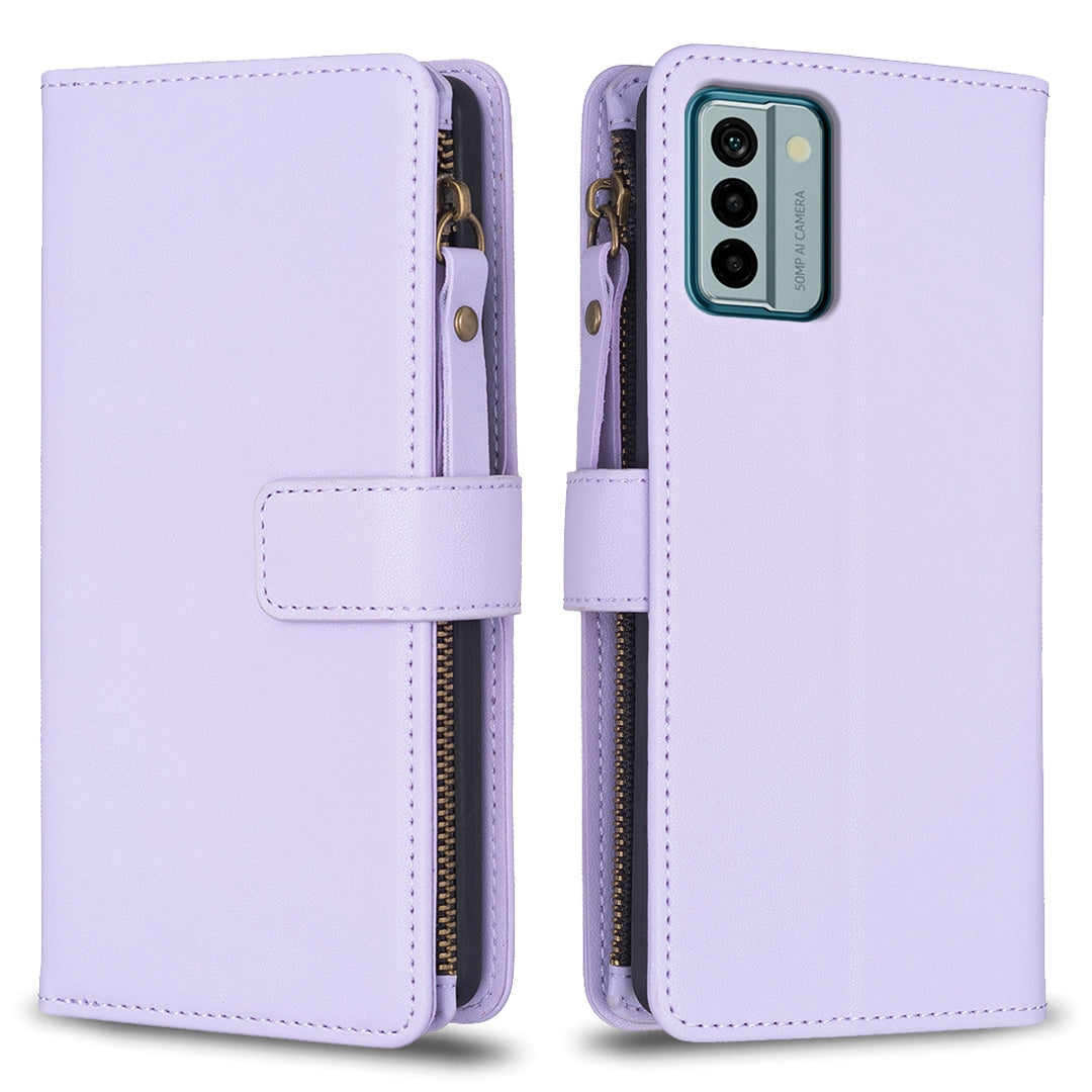 Nokia G22 Leather Flip Phone Case with Zipper Wallet and 9 Card Slots, Durable PU + TPU Material