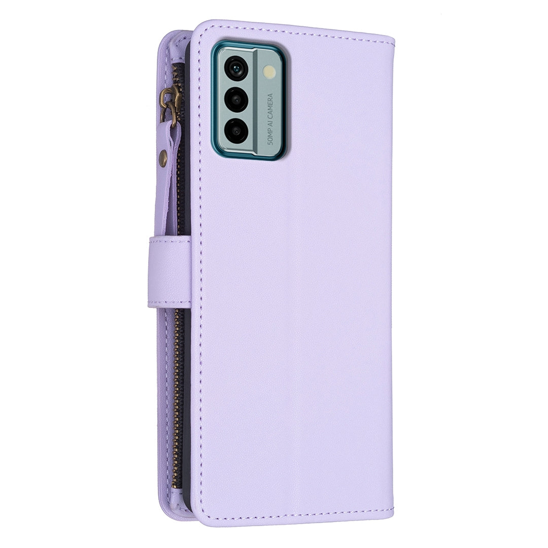 Nokia G22 Leather Flip Phone Case with Zipper Wallet and 9 Card Slots, Durable PU + TPU Material