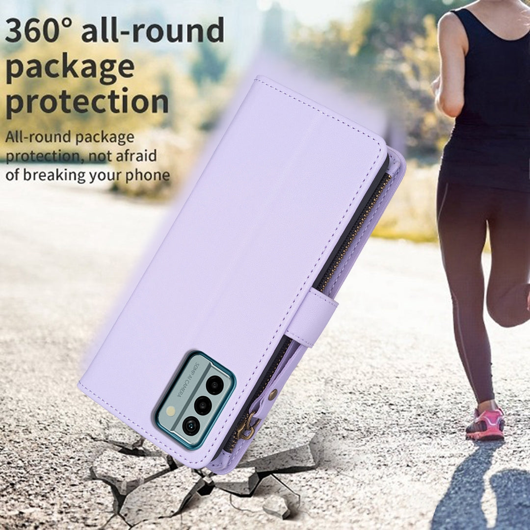 Nokia G22 Leather Flip Phone Case with Zipper Wallet and 9 Card Slots, Durable PU + TPU Material
