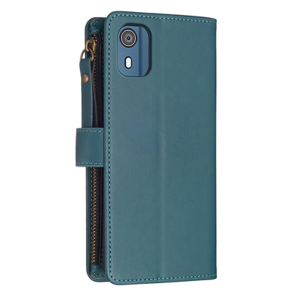 Nokia C02 Leather Flip Phone Case with Zipper Wallet and 9 Card Slots, Durable PU + TPU Material