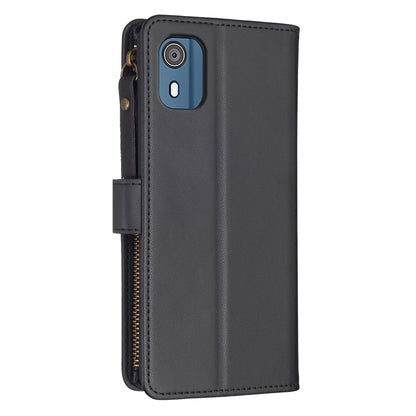Nokia C02 Leather Flip Phone Case with Zipper Wallet and 9 Card Slots, Durable PU + TPU Material
