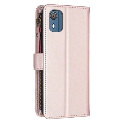 Nokia C02 Leather Flip Phone Case with Zipper Wallet and 9 Card Slots, Durable PU + TPU Material