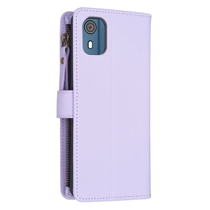 Nokia C02 Leather Flip Phone Case with Zipper Wallet and 9 Card Slots, Durable PU + TPU Material