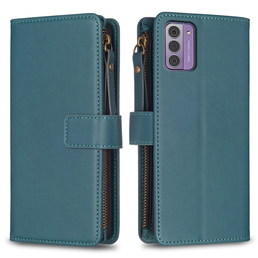 Nokia G42 Leather Flip Phone Case with Zipper Wallet and 9 Card Slots, Durable PU + TPU Material