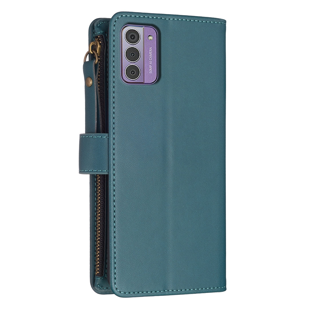 Nokia G42 Leather Flip Phone Case with Zipper Wallet and 9 Card Slots, Durable PU + TPU Material