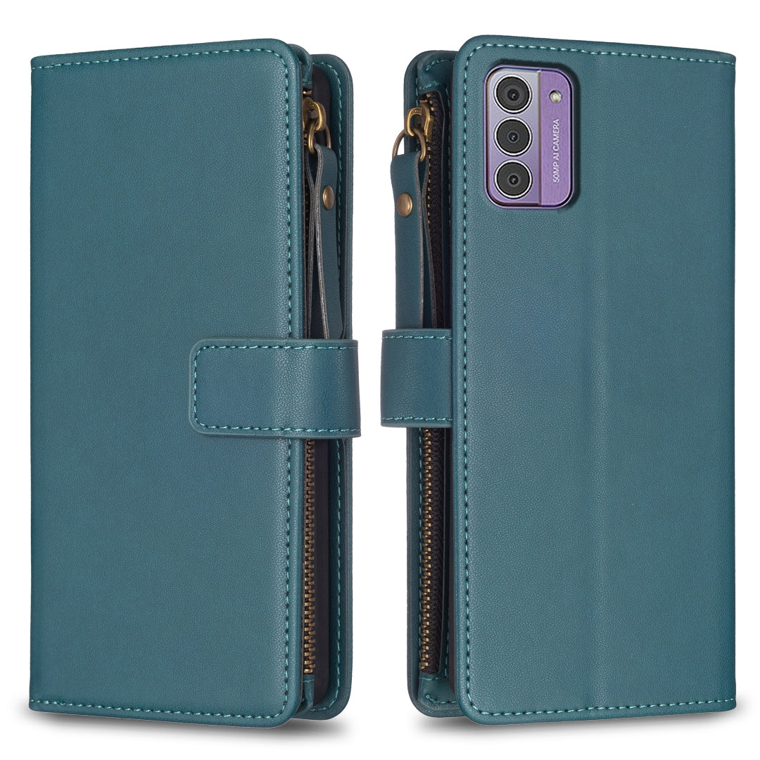 Nokia G310 Leather Flip Phone Case with Zipper Wallet and 9 Card Slots, Durable PU + TPU Material