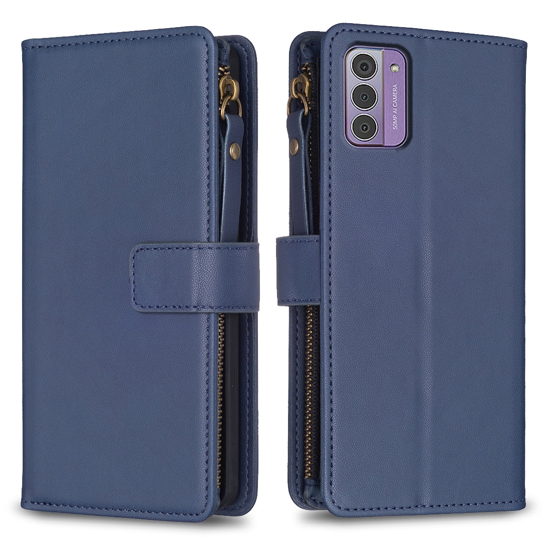 Nokia G42 Leather Flip Phone Case with Zipper Wallet and 9 Card Slots, Durable PU + TPU Material