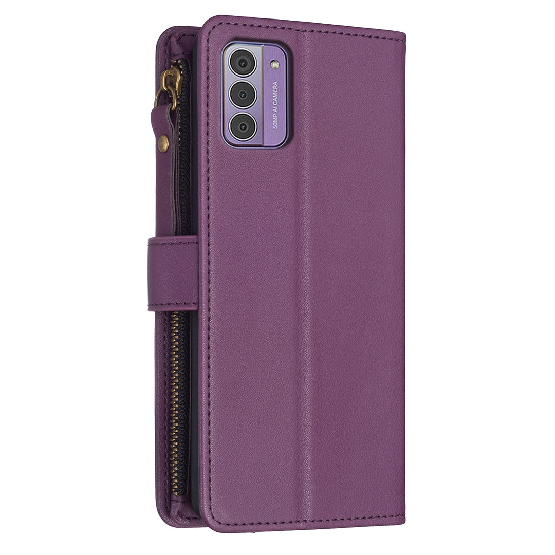 Nokia G42 Leather Flip Phone Case with Zipper Wallet and 9 Card Slots, Durable PU + TPU Material