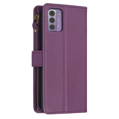 Nokia G42 Leather Flip Phone Case with Zipper Wallet and 9 Card Slots, Durable PU + TPU Material