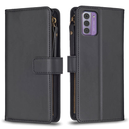 Nokia G42 Leather Flip Phone Case with Zipper Wallet and 9 Card Slots, Durable PU + TPU Material
